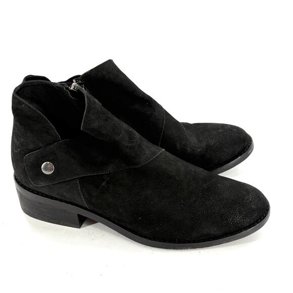 Eileen Fisher Billie Tumbled Nubuck Booties 7.5 Black NWOT Boots Ankle Side Snap - Picture 6 of 8